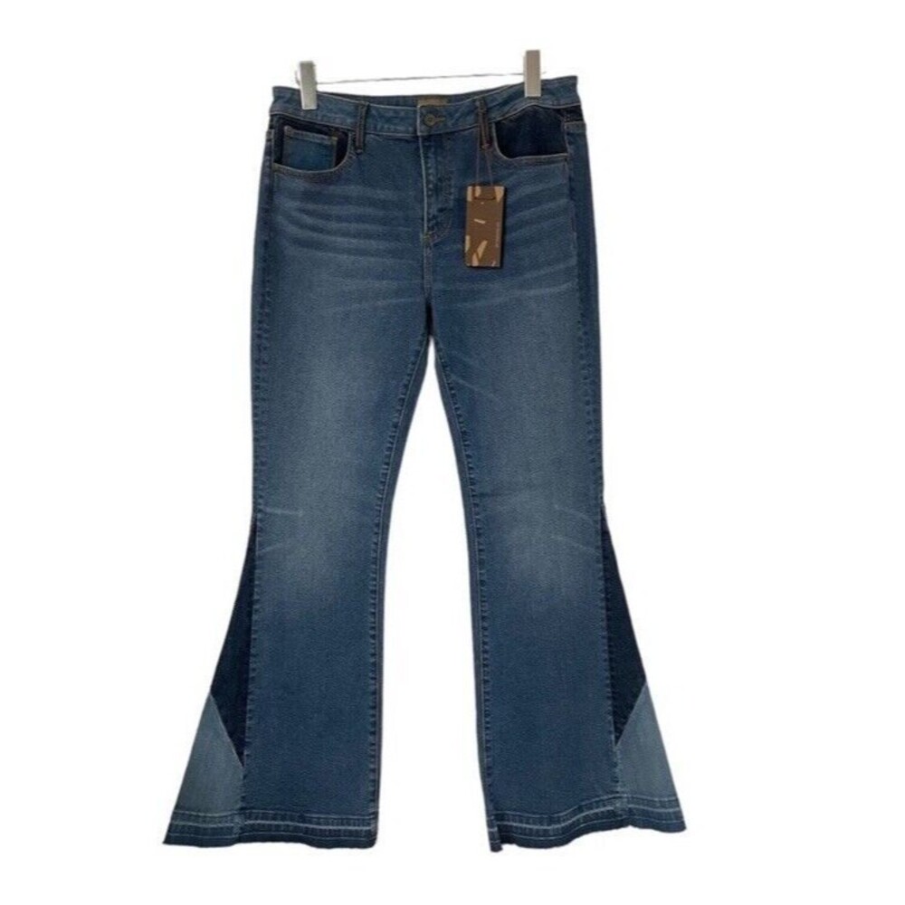 Anthropologie DRIFTWOOD Cleo Jeans Flare Boho Hippie Festival Patchwork 32 NEW